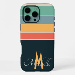 80er Vintager COlorful Stripe mit Monogramm iPhone 16 Pro Max Hülle