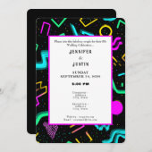 80s 90s Neon Retro Pattern Wedding Invitation Einladung (Vorne/Hinten)
