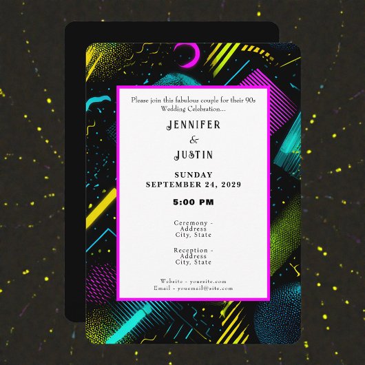 80s 90s Neon Retro Pattern Wedding Invitation Einladung