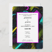 80s 90s Neon Retro Pattern Wedding Invitation Einladung (Vorderseite)