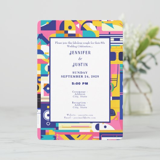 80s Graphics Retro Pattern Wedding Invitation Einladung (Stehend Vorderseite)