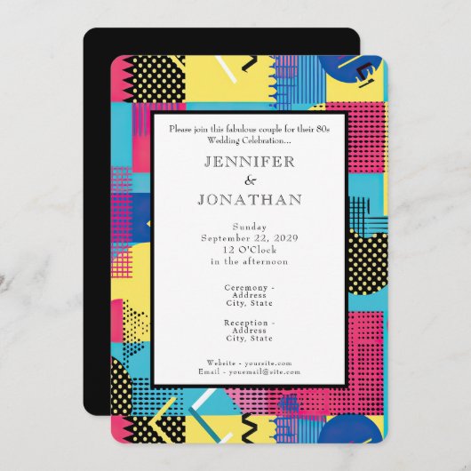 80s Graphics Retro Pattern Wedding Invitation Einladung (Vorne/Hinten)
