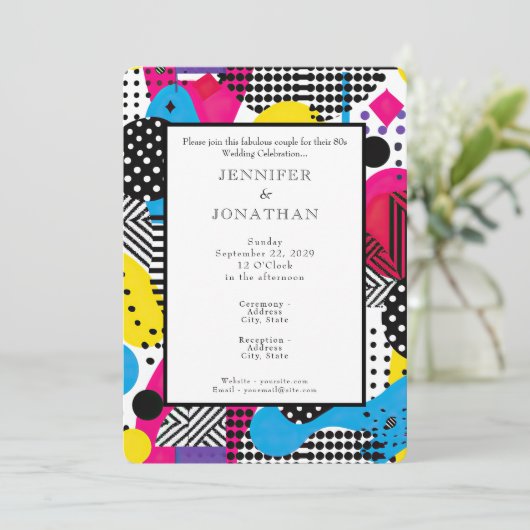 80s Graphics Retro Pattern Wedding Invitation Einladung (Stehend Vorderseite)