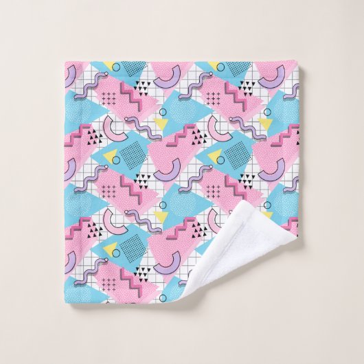 80's Memphis Active Pink Light Blue Badhandtuch Set (Waschlappen)