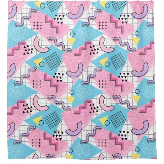 80's Memphis Active Pink Light Blue Duschvorhang (Vorderseite)