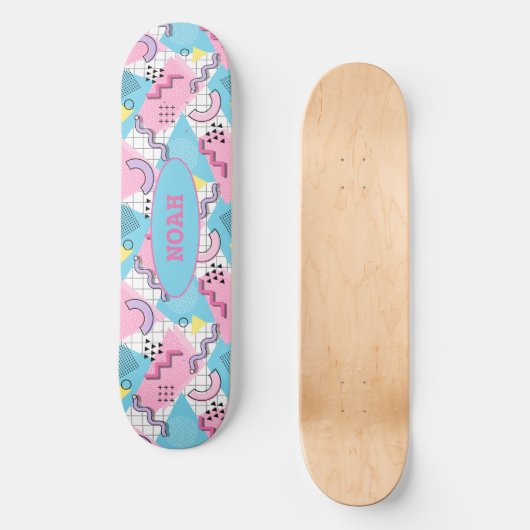 80's Memphis Active Pink Light Blue Skateboard (Vorderseite)