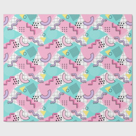 80's Memphis Active Pink Light Turquoise Geschenkpapier (Flach)