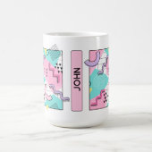 80's Memphis Active Pink Light Turquoise Kaffeetasse (Mittel)