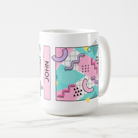 80's Memphis Active Pink Light Turquoise Kaffeetasse (VorderseiteRechts)