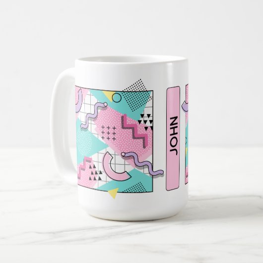 80's Memphis Active Pink Light Turquoise Kaffeetasse (Vorderseite Links)