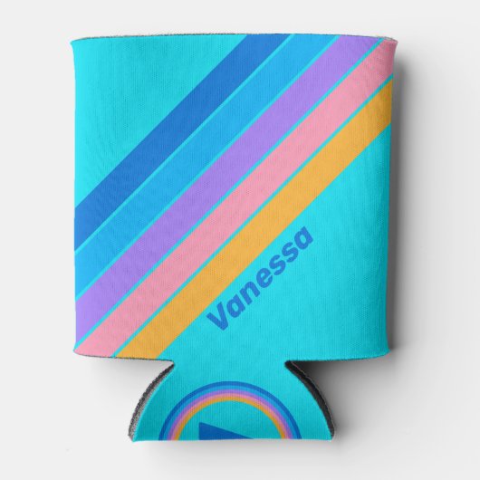 80s Neon Ocean Sky Stripes with Name Dosenkühler (Vorderseite)