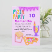 80s Pizza Party Invitation - Neon Arcade Theme Einladung (Stehend Vorderseite)