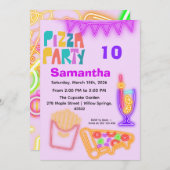 80s Pizza Party Invitation - Neon Arcade Theme Einladung (Vorne/Hinten)