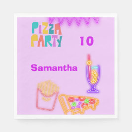 80s Pizza Party Napkins - Neon Arcade Design Serviette