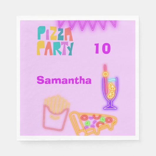 80s Pizza Party Napkins - Neon Arcade Design Serviette (Vorderseite)