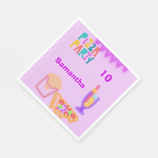 80s Pizza Party Napkins - Neon Arcade Design Serviette (Ecke)