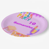80s Pizza Party Paper Plates - Neon Arcade Pappteller (Schrägansicht)