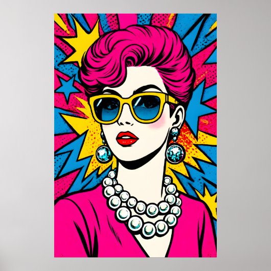  80's Retro Glam Pop Art Woman with Sunglasses Poster (Vorne)