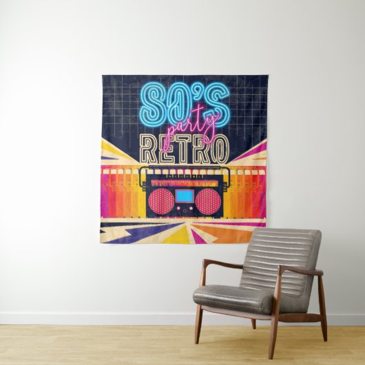 80s, Retro Music Party. Old Style Poster. Disco Wandteppich (Beispiel)