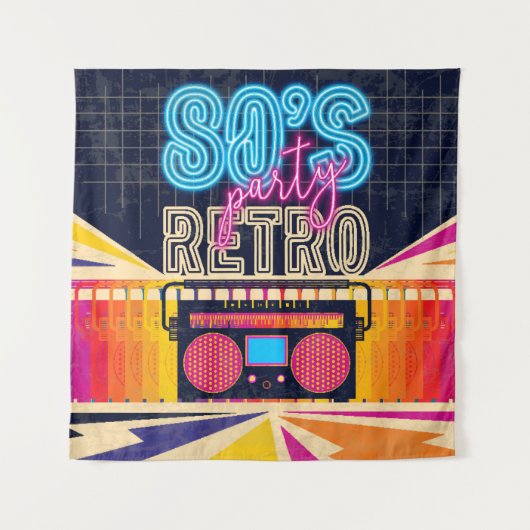 80s, Retro Music Party. Old Style Poster. Disco Wandteppich (Vorderseite)