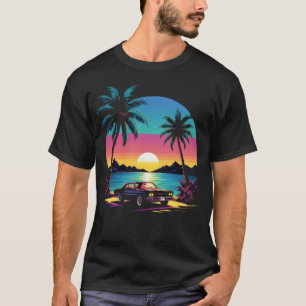 80s Retro Style Sunset with Car T-Shirt