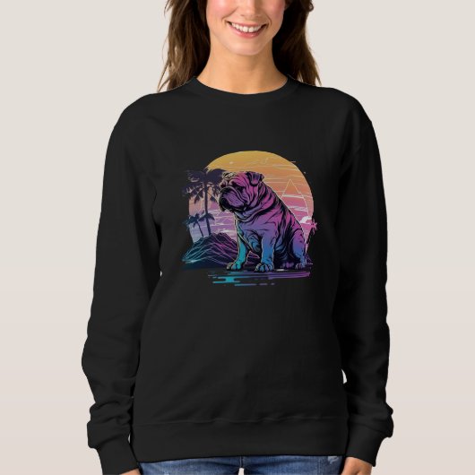 80s Retrowave Vibes with Bulldog s Aesthetic Sweatshirt (Vorderseite)