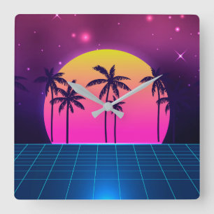 80's Style Retro Futuristic Wall Clock Quadratische Wanduhr