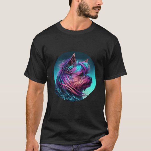 80s Sunset with Yorkshire Terrier Aesthetic T-Shirt (Vorderseite)