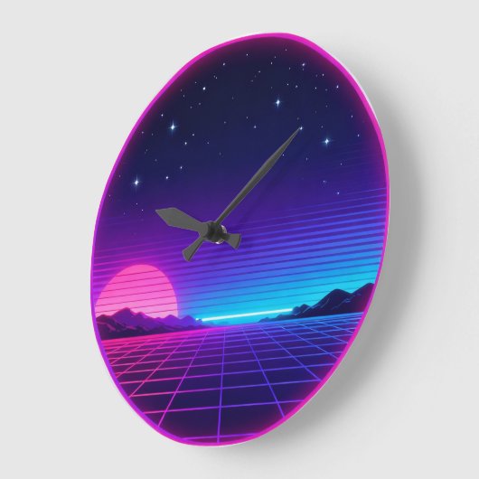 80s Synthwave Neon Sunset Circle Geometric Graphic Große Wanduhr (Winkel)