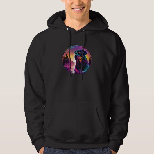 80s Synthwave with Rottweiler Vibe Hoodie (Vorderseite)