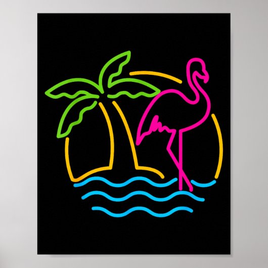 80s Vintage Miami Retro Neon Nk Flamingo Poster (Vorne)