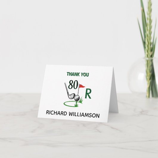 80th (Any Year) Birthday Golf Men's Monogram Name Dankeskarte (Vorderseite)