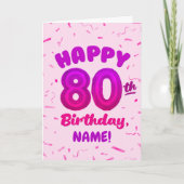 80th Balloon Number Custom Name Birthday Card Karte (Vorderseite)