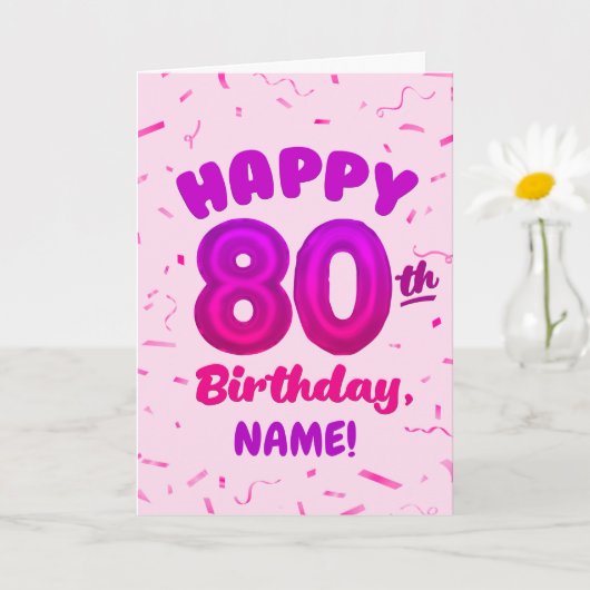 80th Balloon Number Custom Name Birthday Card Karte (Kleine Pflanze)