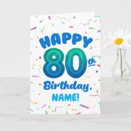80th Balloon Number Custom Name Birthday Card Karte
