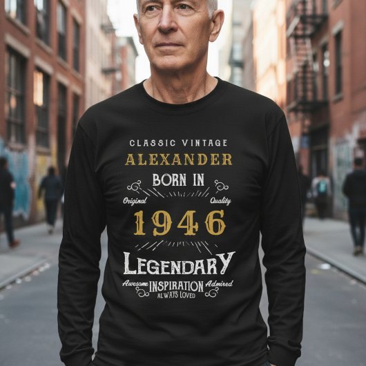 80th Birthday 1946 Add Name Black Gold Legendary T-Shirt