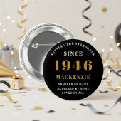 80th Birthday 1946 Elegant Chic Black Gold Button