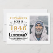 80th Birthday 1946 Legend White & Gold Photo Einladung (Vorderseite)
