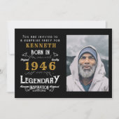 80th Birthday 1946 Vintage Black Gold Personalized Einladung (Vorderseite)