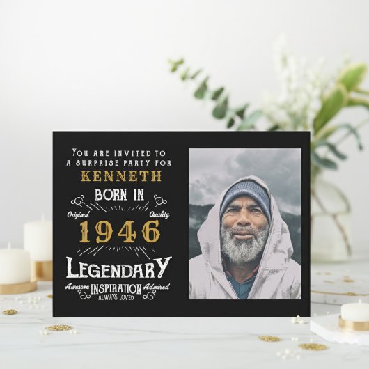 80th Birthday 1946 Vintage Black Gold Personalized Einladung