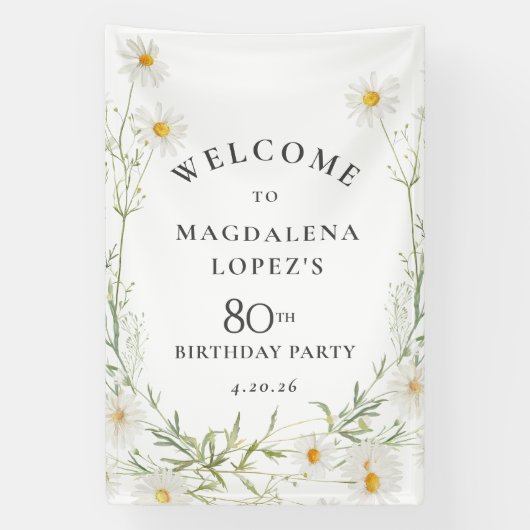 80th Birthday Banner April Birth Flower Daisy (Vertikal)