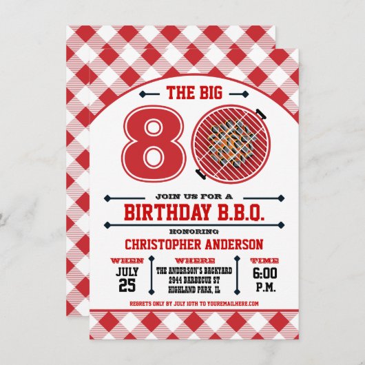 80th Birthday Barbecue Invitation Einladung (Vorne/Hinten)