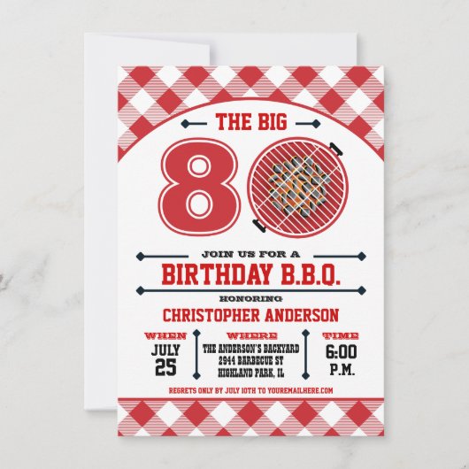 80th Birthday Barbecue Invitation Einladung (Vorderseite)