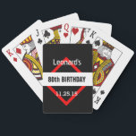 80th Birthday Black with Red Frame Custom A60 Spielkarten<br><div class="desc">80th Birthday Black with Red Frame Custom A60 It's BIRTHDAY Time.Let's Celebrate! This classic and elegant geometric design with places to personalize with a name, and birthday year, and event date is a fun way to start the party! Click link to see more birthday t-shirts, mugs, magnets and more! All...</div>