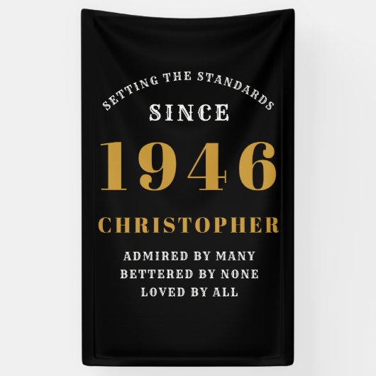 80th Birthday Born 1946 Add Name Black Gold Banner (Vertikal)