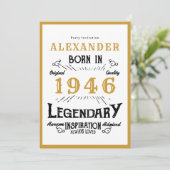 80th Birthday Born 1946 White Gold Legend Einladung (Stehend Vorderseite)