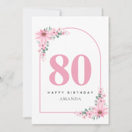 80th Birthday Card For Women Pink Flower Karte