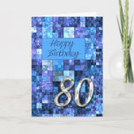 80th Birthday card with abstract squares. Karte<br><div class="desc">A modern abstract design in blue. A cool birthday card for a man.</div>