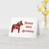 80th Birthday Card with Dala Horse Karte (Gelbe Blume)