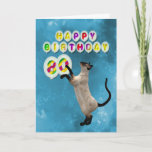 80th Birthday card with siamese cats Karte<br><div class="desc">Playful siamese cat chasing ballons.  Great way for a cat lover to send in birthday card.</div>